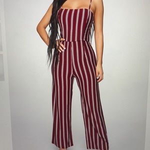 White Striped Burgundy Jumpsuit